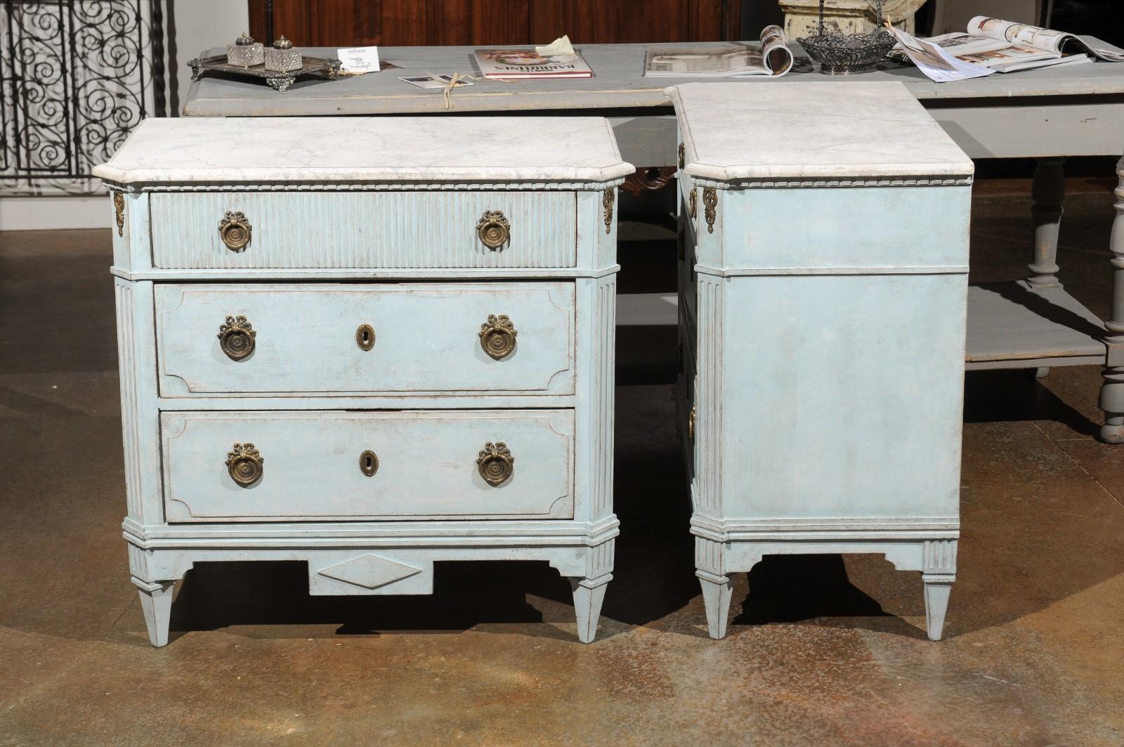 Pair of Swedish Gustavian Style 19th Century Light Blue Painted Wood Chests 6