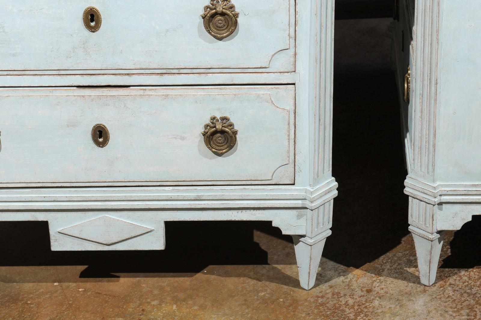 Pair of Swedish Gustavian Style 19th Century Light Blue Painted Wood Chests 7