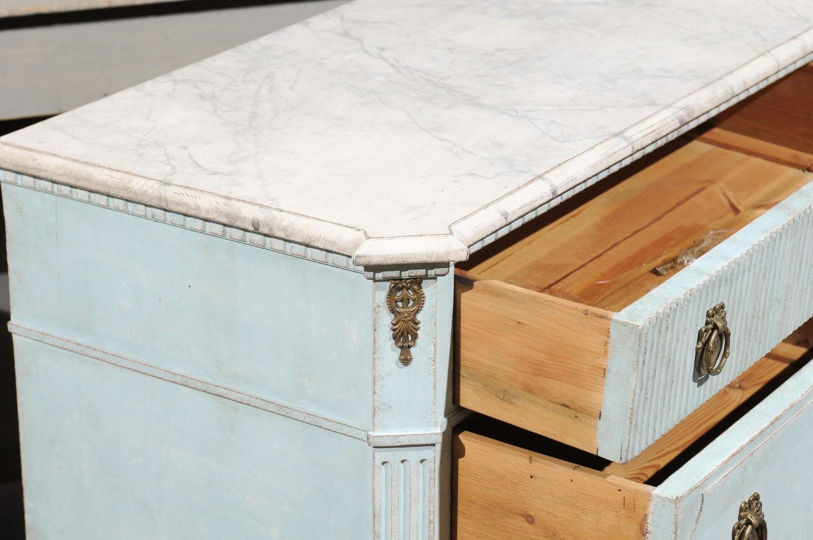 Pair of Swedish Gustavian Style 19th Century Light Blue Painted Wood Chests In Good Condition In Atlanta, GA