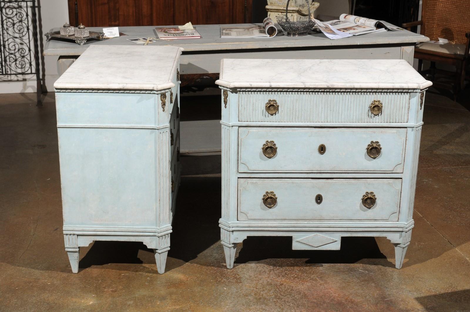 Pair of Swedish Gustavian Style 19th Century Light Blue Painted Wood Chests 3