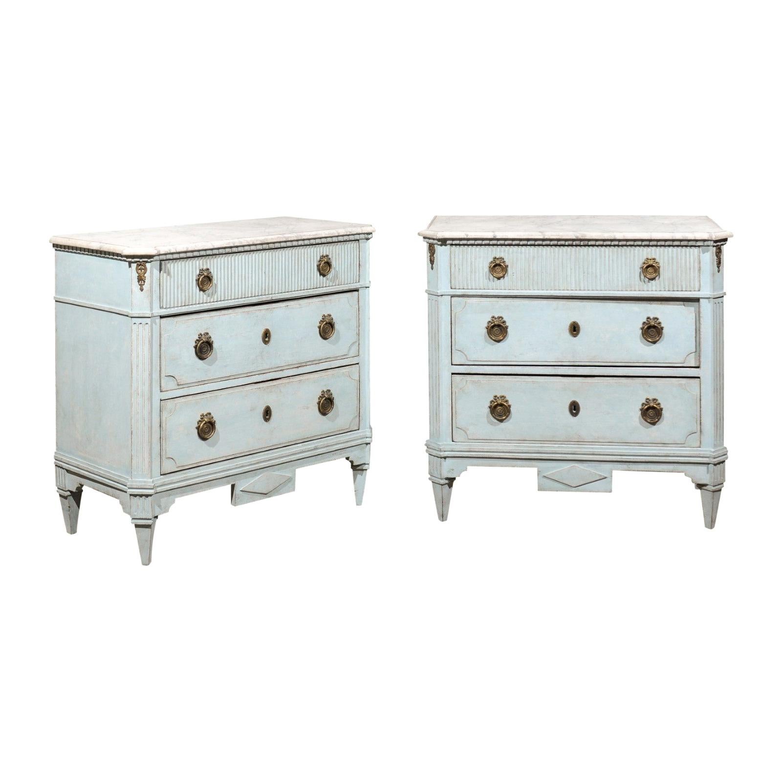 Pair of Swedish Gustavian Style 19th Century Light Blue Painted Wood Chests