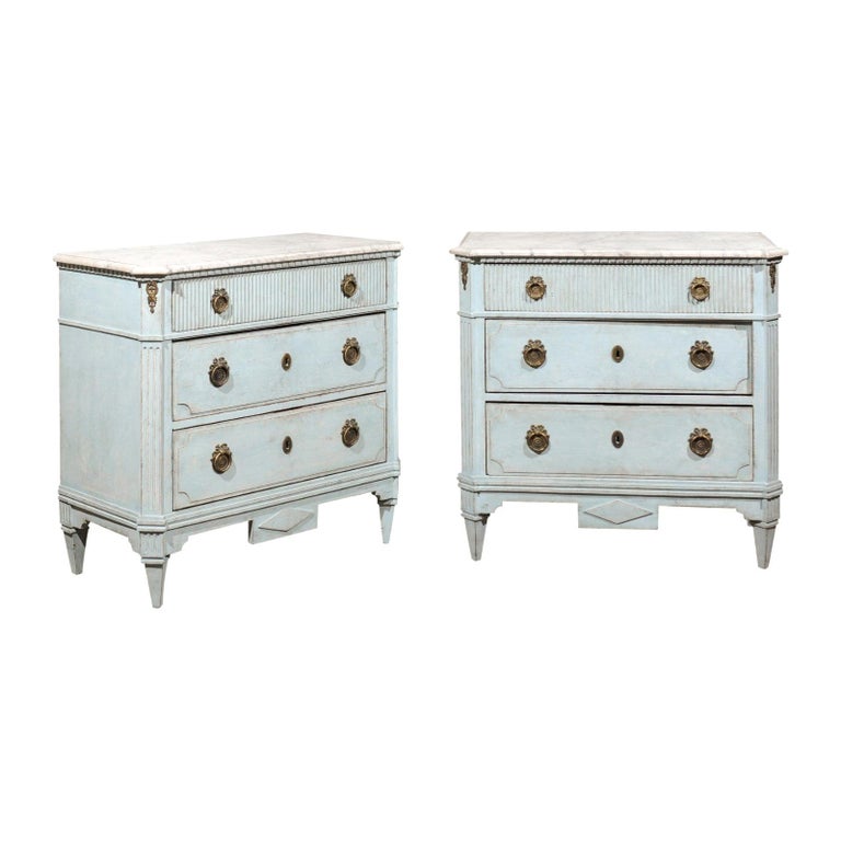 Pair Of Swedish Gustavian Style 19th Century Light Blue Painted