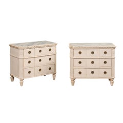 Pair of Swedish Gustavian Style 19th Century Painted and Carved Chests