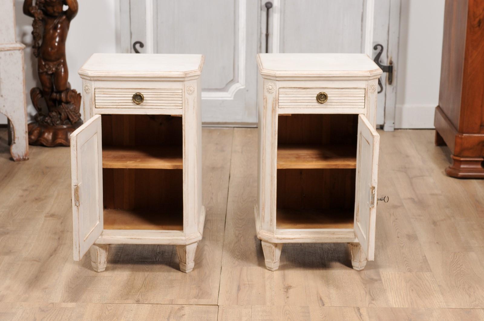 Pair of Swedish Gustavian Style 19th Century Painted and Carved Nightstands For Sale 8