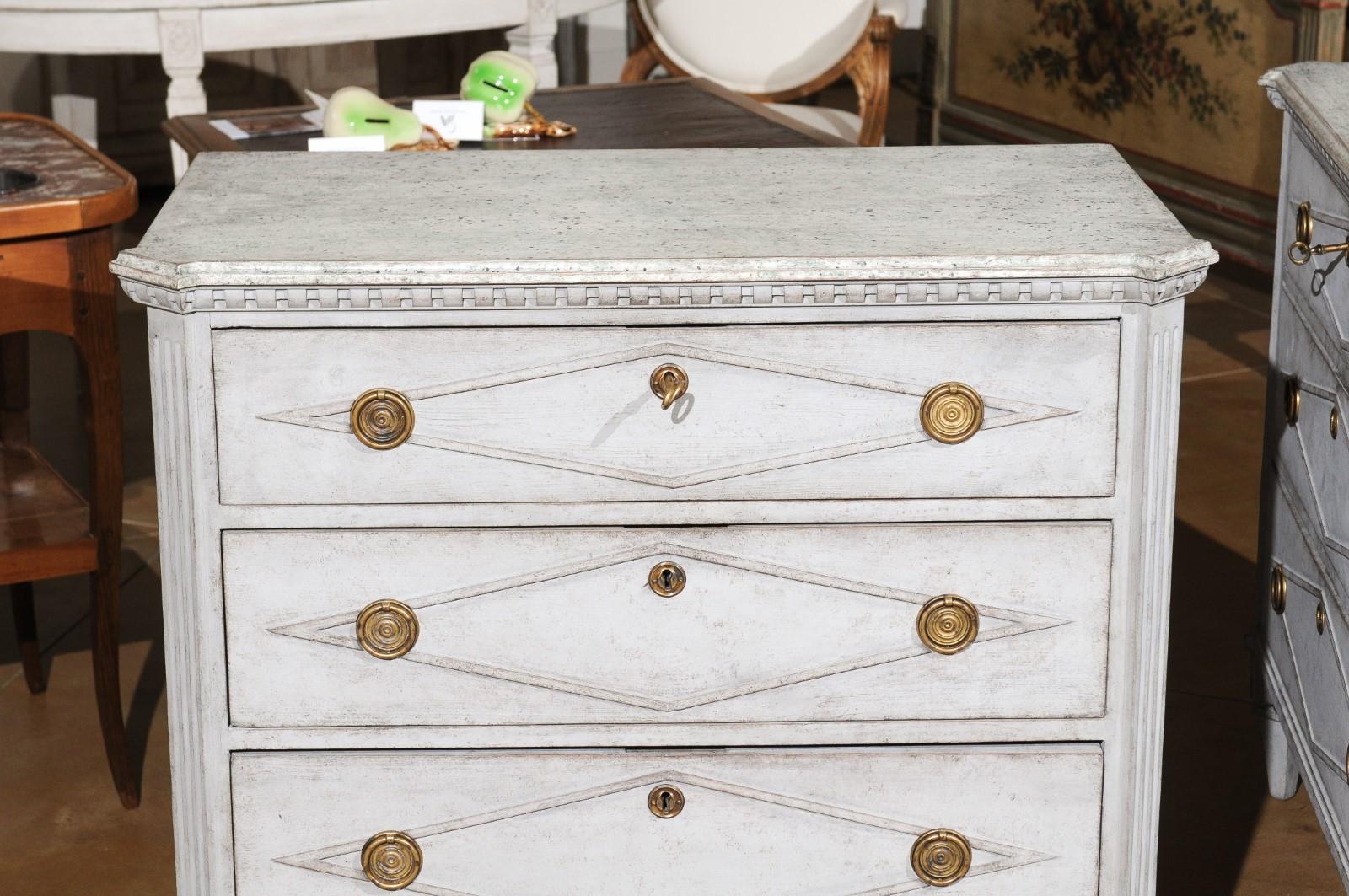 Pair of Swedish Gustavian Style 19th Century Painted Chests with Diamond Motifs 1