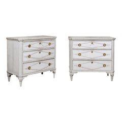 Pair of Swedish Gustavian Style 19th Century Painted Chests with Diamond Motifs