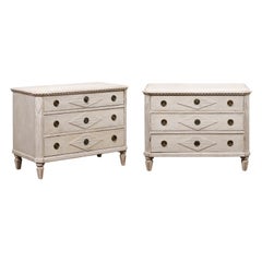 Pair of Swedish Gustavian Style 19th Century Painted Chests with Diamond Motifs