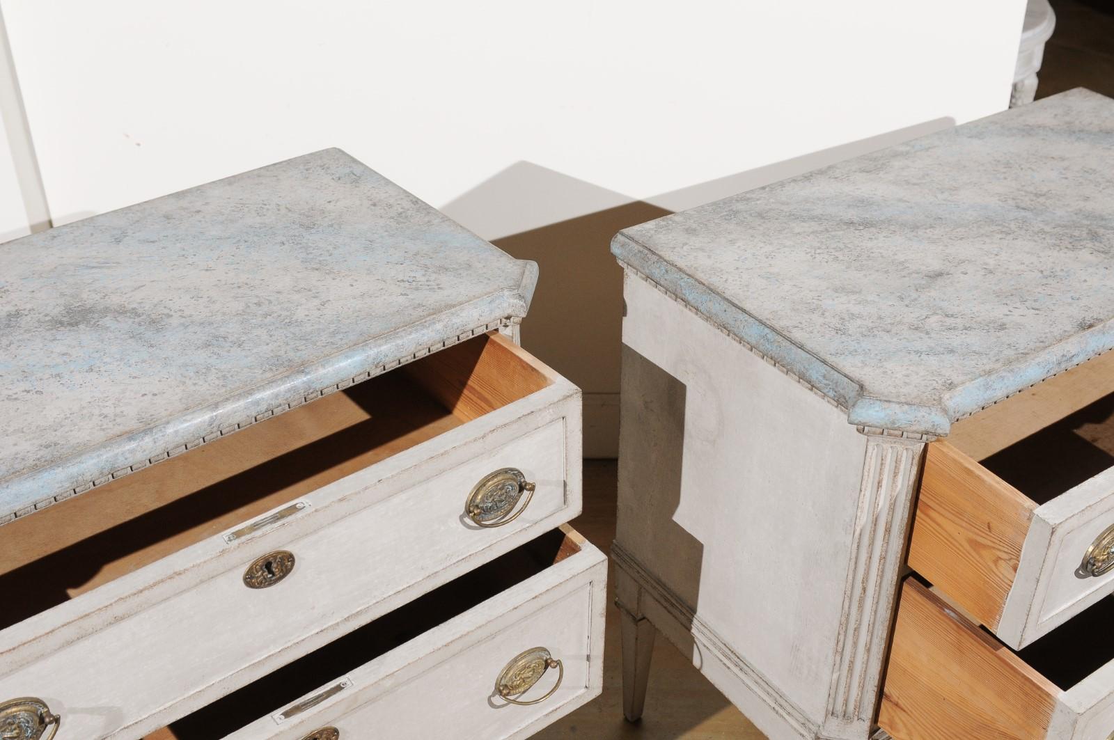 Wood Pair of Swedish Gustavian Style 19th Century Painted Chests with Marbleized Tops