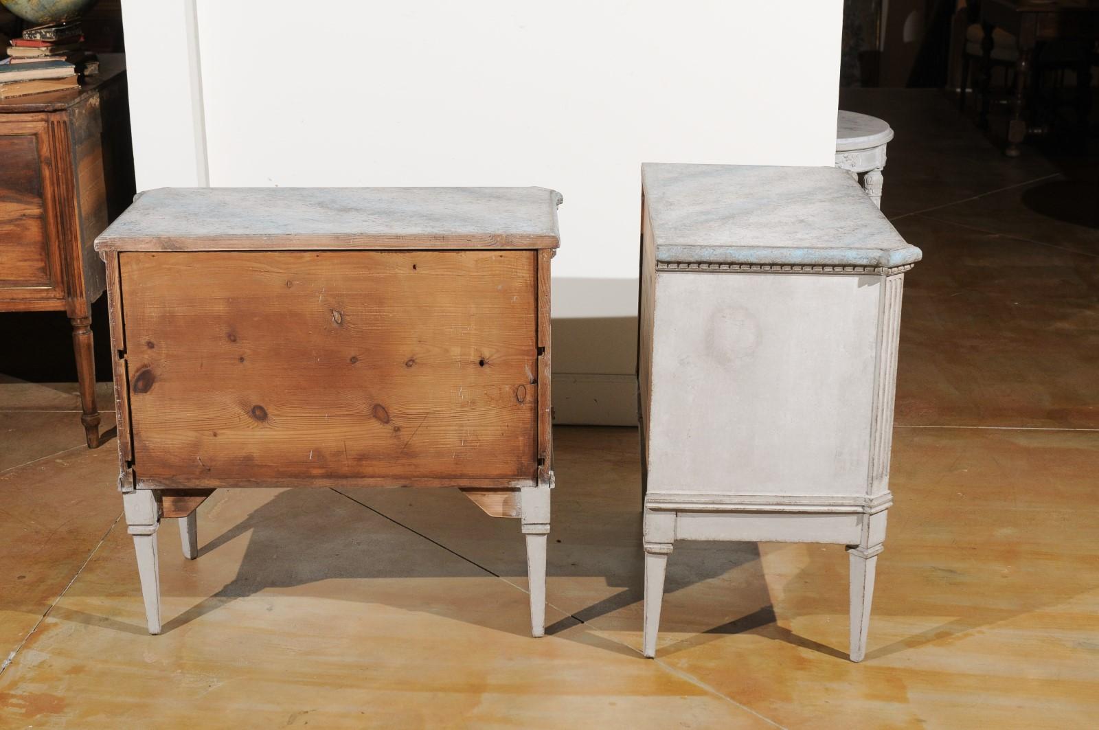 Pair of Swedish Gustavian Style 19th Century Painted Chests with Marbleized Tops 2