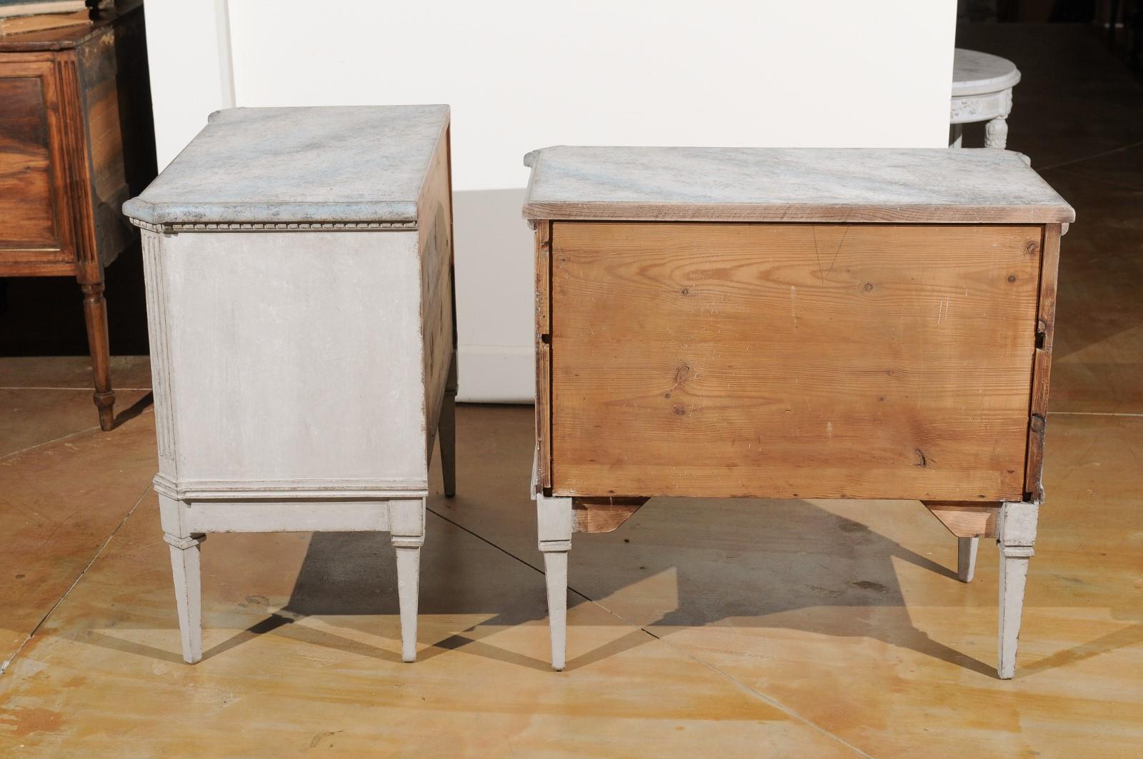Pair of Swedish Gustavian Style 19th Century Painted Chests with Marbleized Tops 3