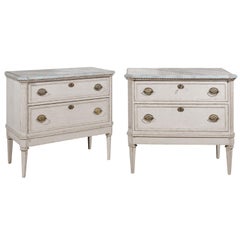 Pair of Swedish Gustavian Style 19th Century Painted Chests with Marbleized Tops