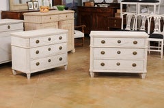 Pair of Swedish Gustavian Style 19th Century Painted Three-Drawer Chests