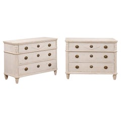 Pair of Swedish Gustavian Style 19th Century Painted Three-Drawer Chests