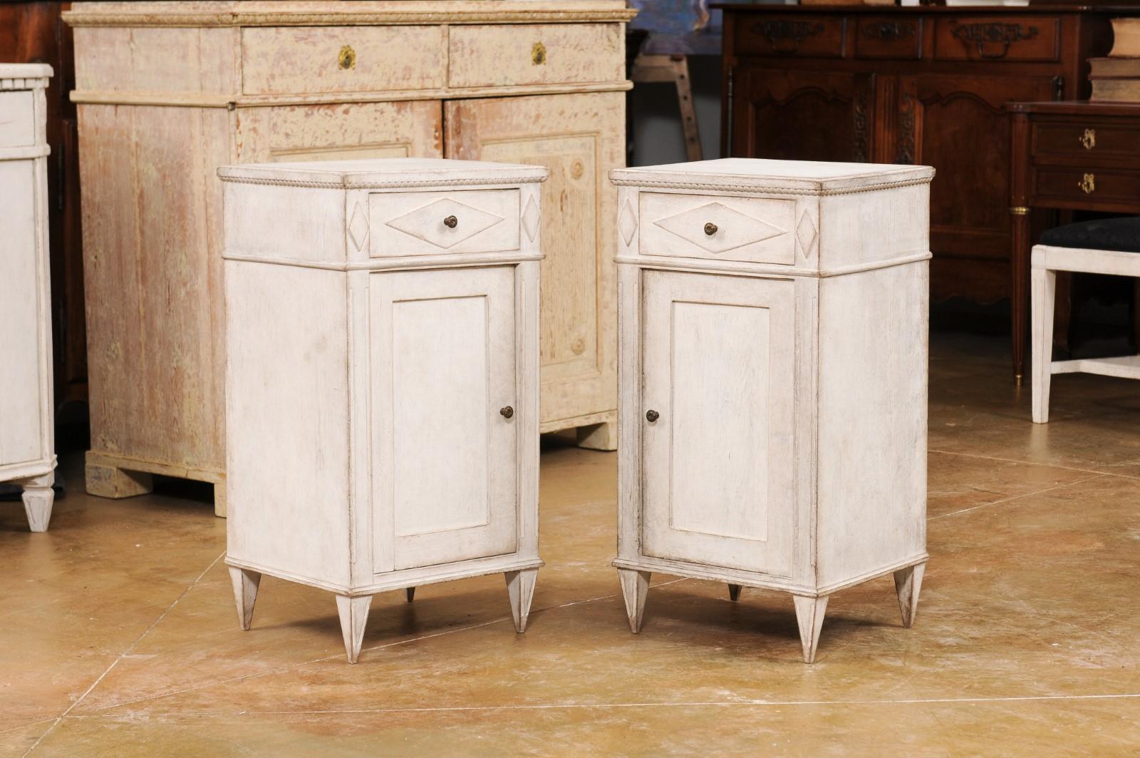 Pair of Swedish Gustavian Style 19th Century Painted Wood Bedside Cabinets 9