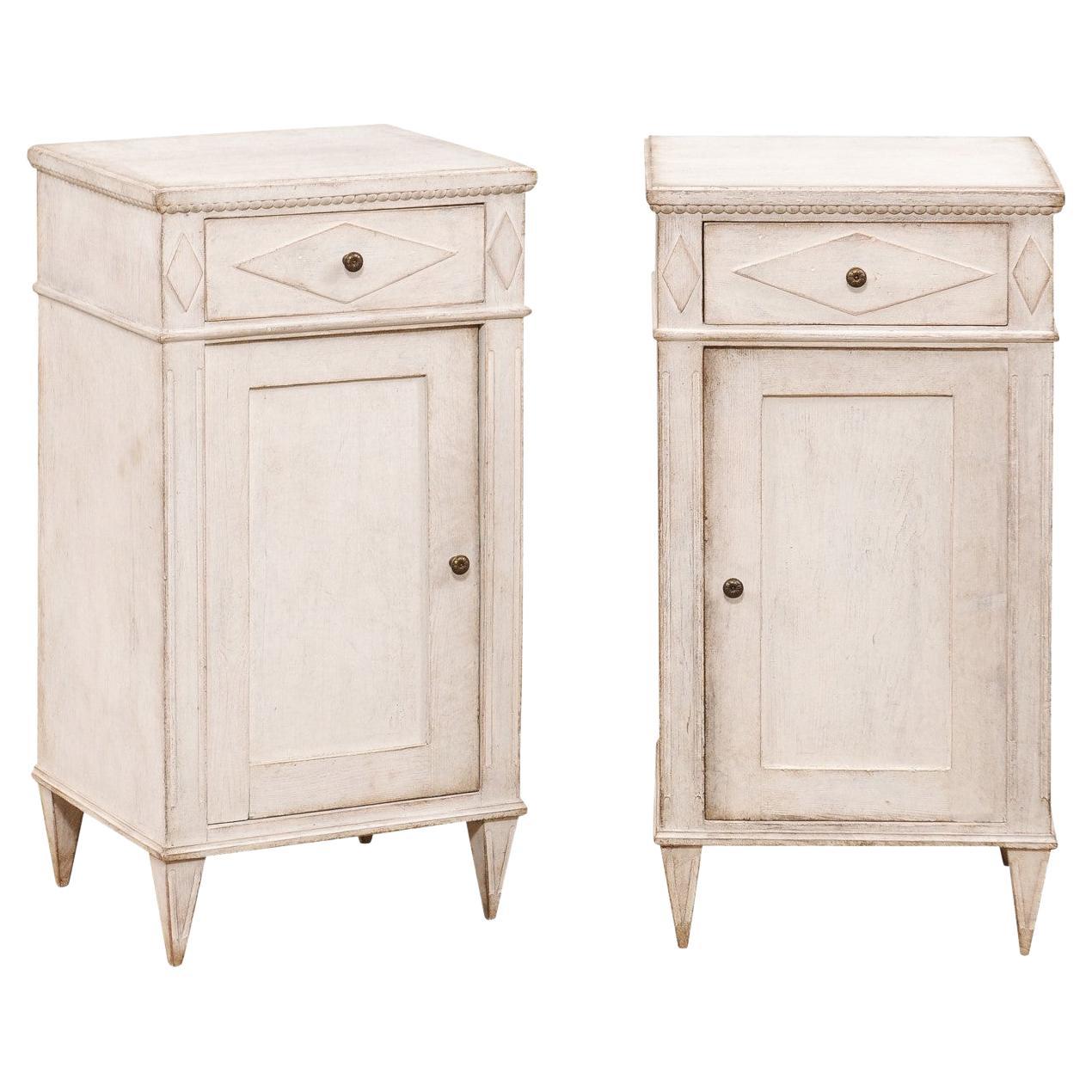 Pair of Swedish Gustavian Style 19th Century Painted Wood Bedside Cabinets