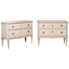 Pair of Swedish Gustavian Style 19th Century Painted Wood Two-Drawer Chests