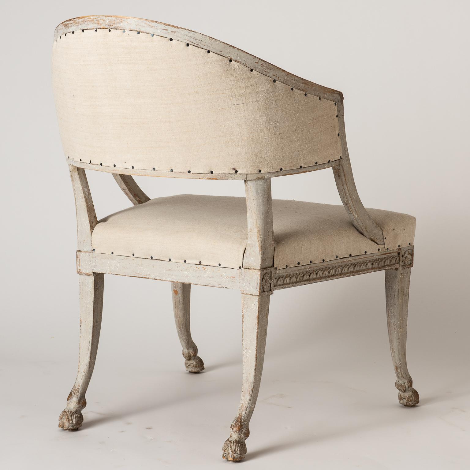 Pair of Swedish Gustavian Style Barrel Back Chairs with Hoof Feet, circa 1880 7