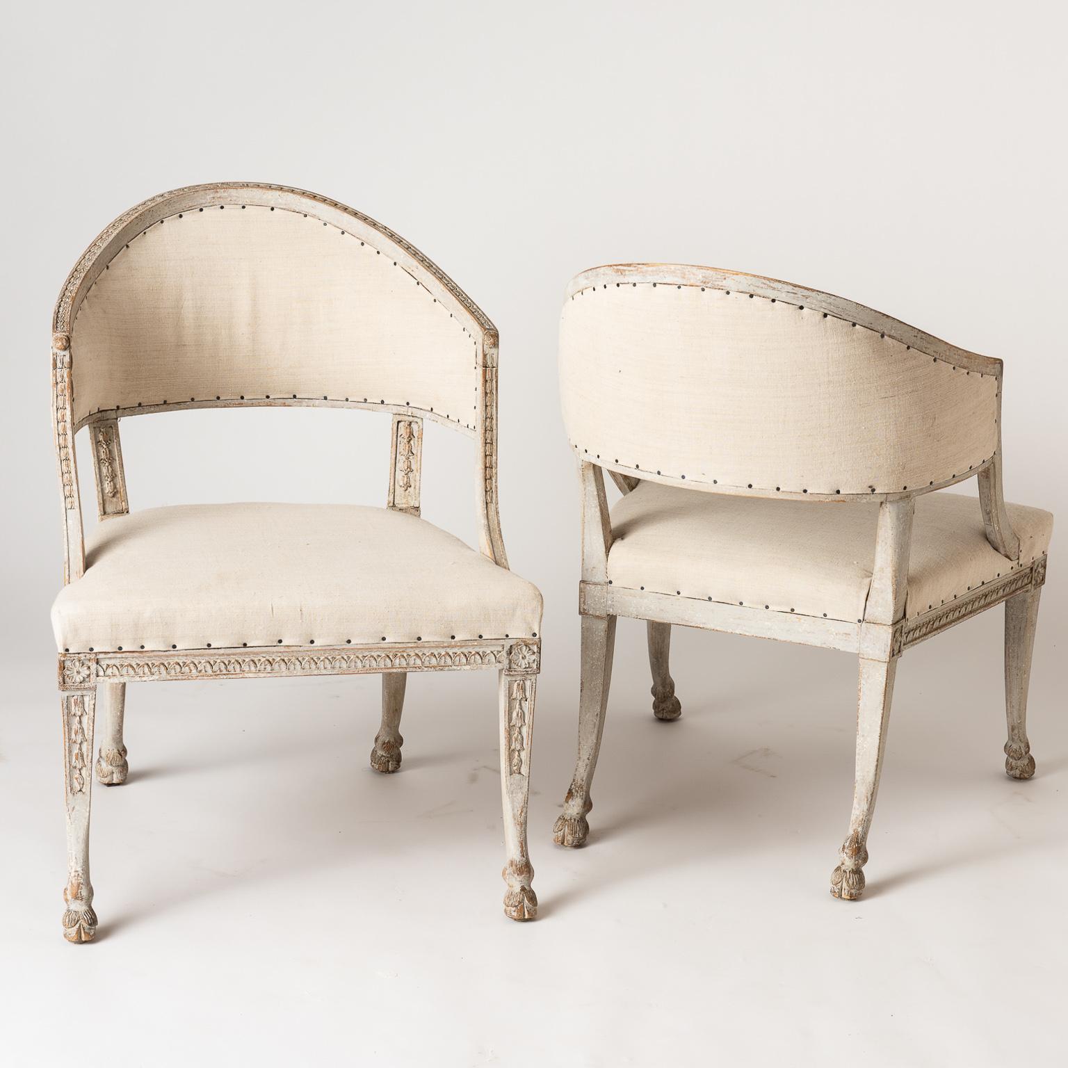 Pair of Swedish Gustavian Style Barrel Back Chairs with Hoof Feet, circa 1880 5