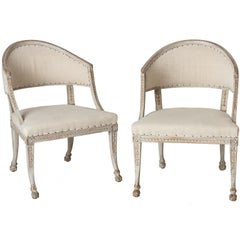 Pair of Swedish Gustavian Style Barrel Back Chairs with Hoof Feet, circa 1880