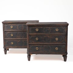 Pair of Swedish Gustavian Style Black-Painted Chests of Drawers
