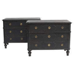 Pair of Swedish Gustavian Style Black Painted Chests of Drawers