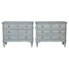 Pair of Swedish Gustavian Style Blue-Painted Pine Chests of Drawers Antique Pair of Swedish Gustavian Style Blue-Painted Pine Chests of Drawers