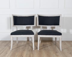 Pair of Swedish Gustavian-Style Chairs with Dark Blue Upholstery