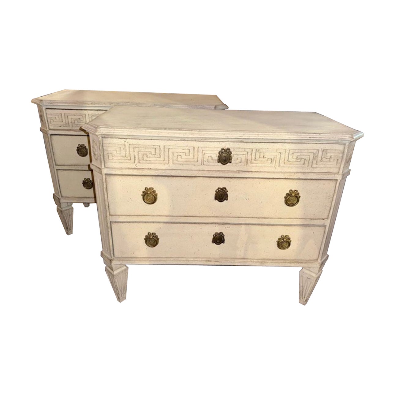 Pair of Swedish Gustavian Style Chests with Greek Key Design