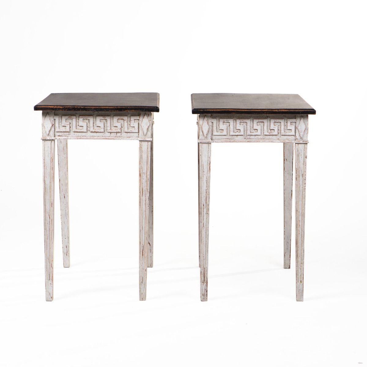 Painted Pair of Swedish Gustavian Style Console Tables For Sale