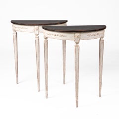 Pair of Swedish Gustavian Style Demi Lune Console Tables Circa 1900