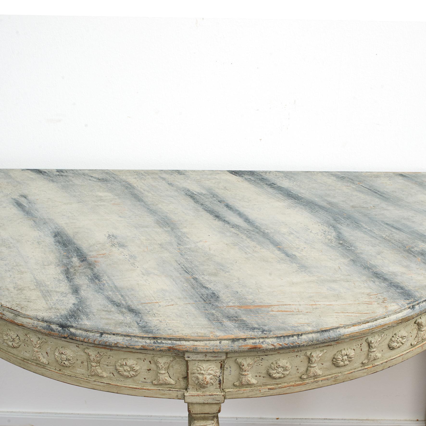 19th Century Pair of Swedish Gustavian Style Demilune Console Tables