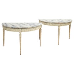 Pair of Swedish Gustavian Style Demilune Console Tables