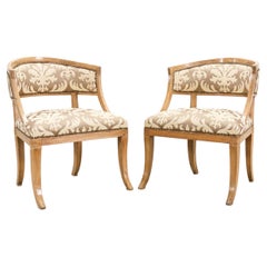 Pair of Swedish Gustavian Style Fruitwood Barrel-Back Chairs