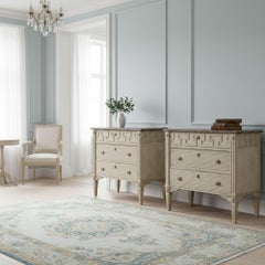 Pair of Swedish Gustavian Style Gray Painted Greek Key Chests of Drawers