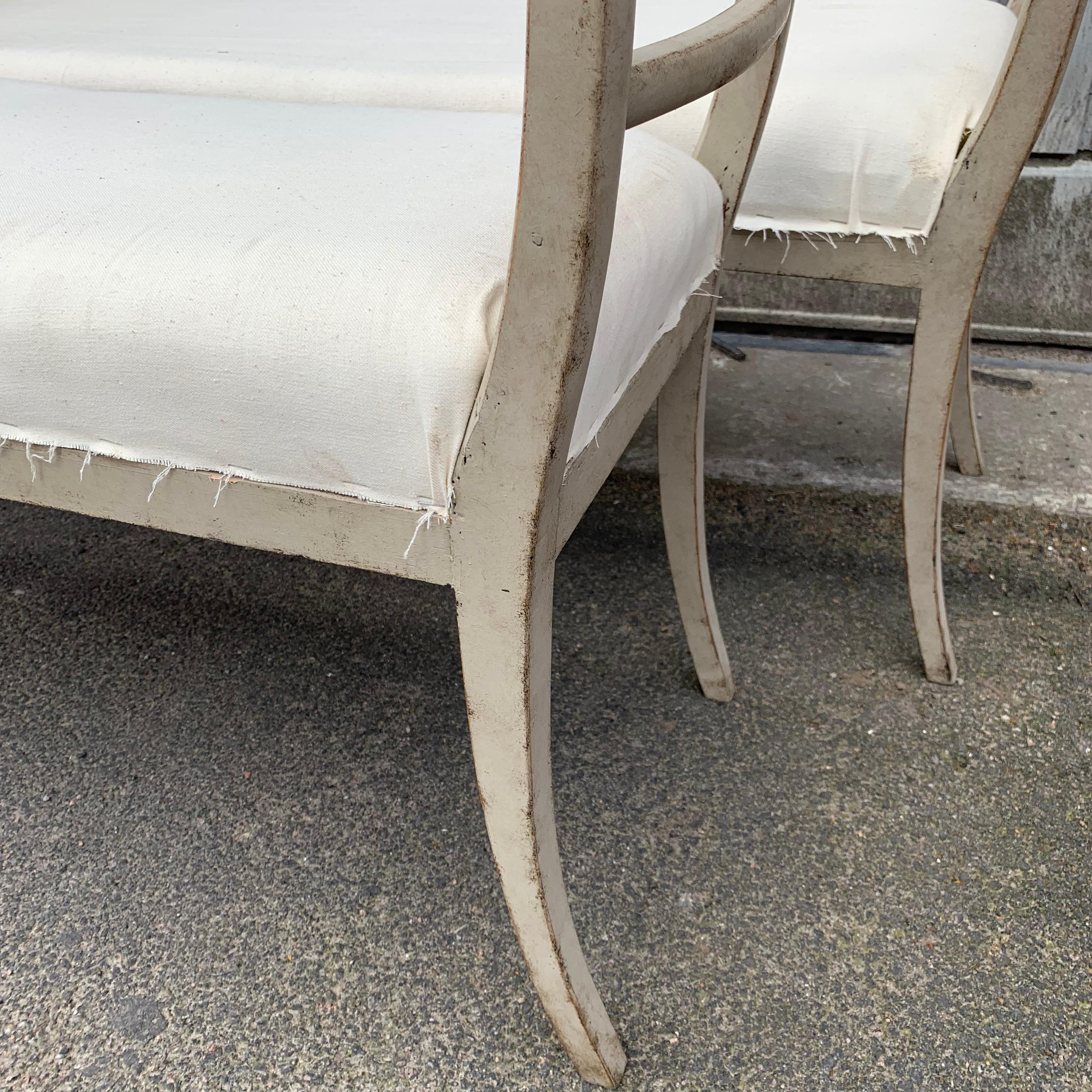 Pair of Swedish Gustavian Style Grey Painted Benches or Settees For Sale 5