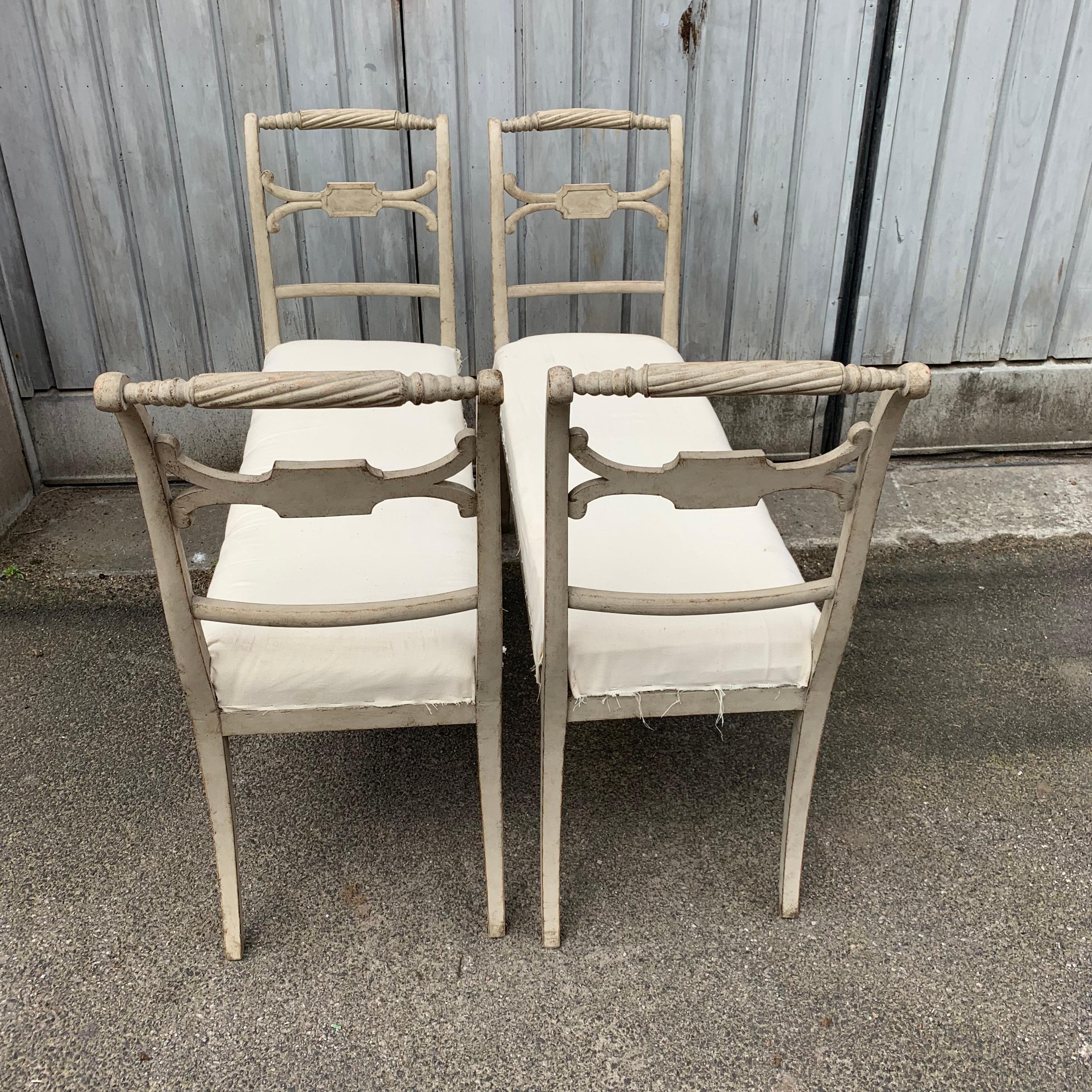 Pair of Swedish Gustavian Style Grey Painted Benches or Settees For Sale 8