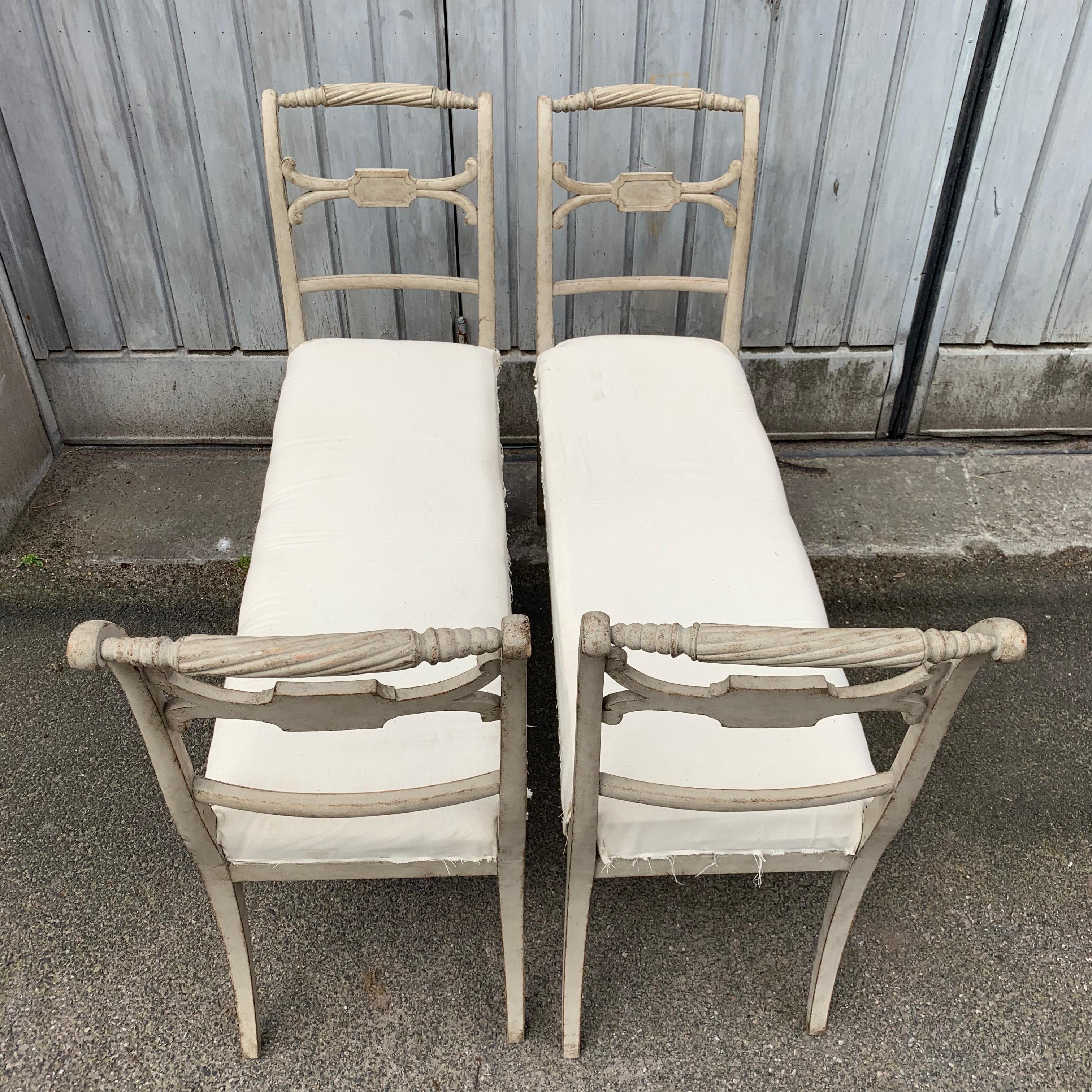 Pair of Swedish Gustavian Style Grey Painted Benches or Settees For Sale 9