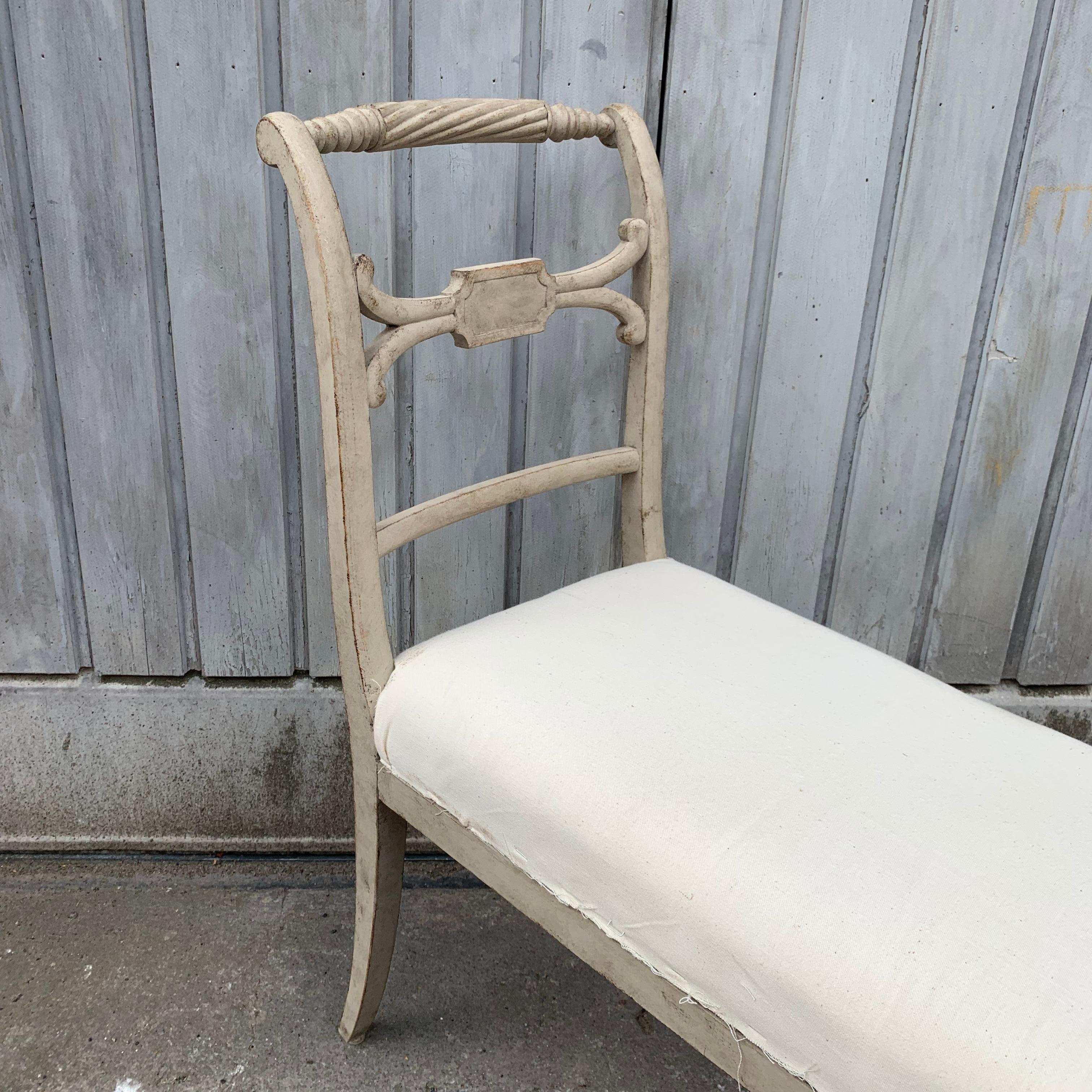 Pair of Swedish Gustavian Style Grey Painted Benches or Settees For Sale 11