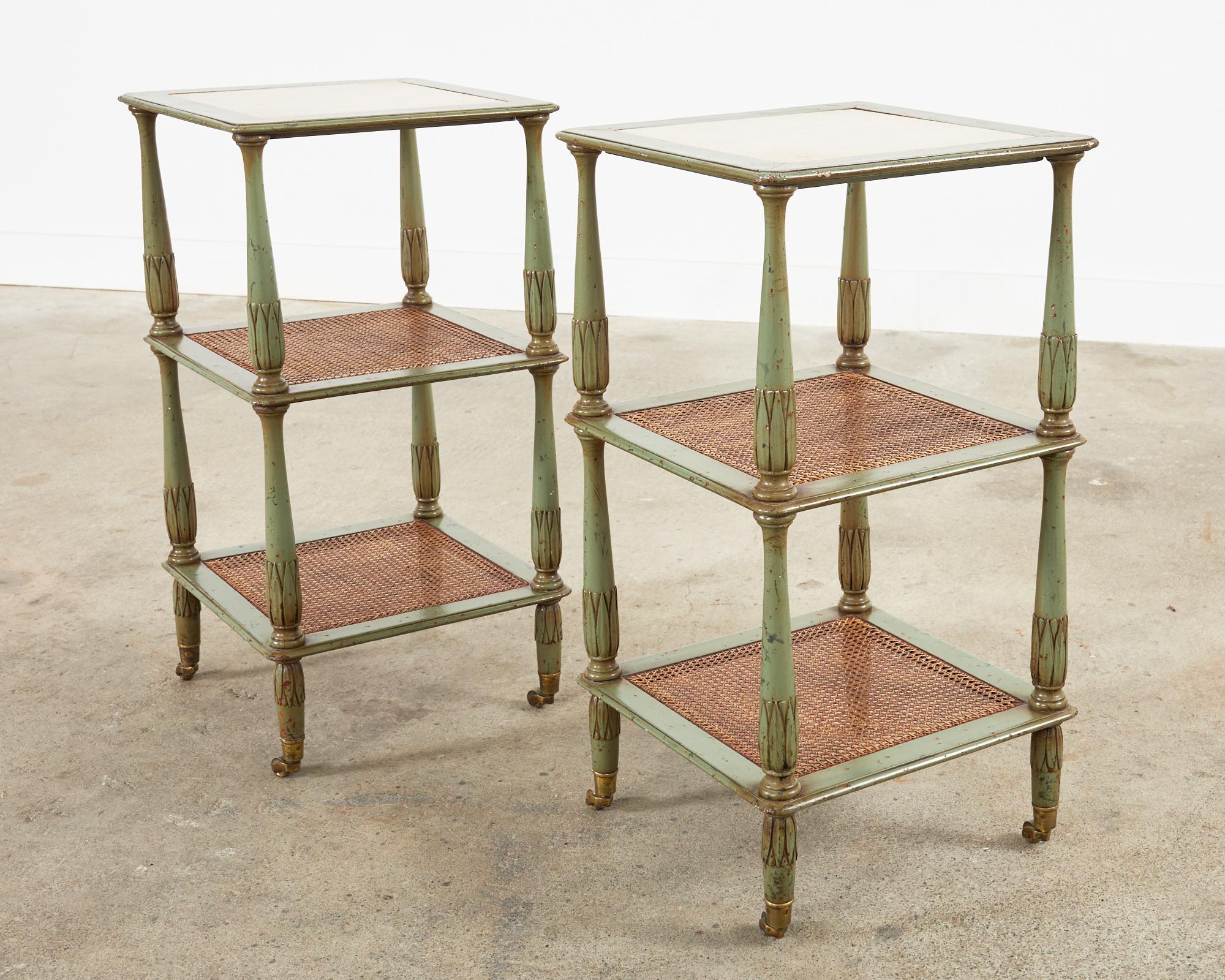 Brass Pair of Swedish Gustavian Style Lacquered Three-Tier Drinks Table