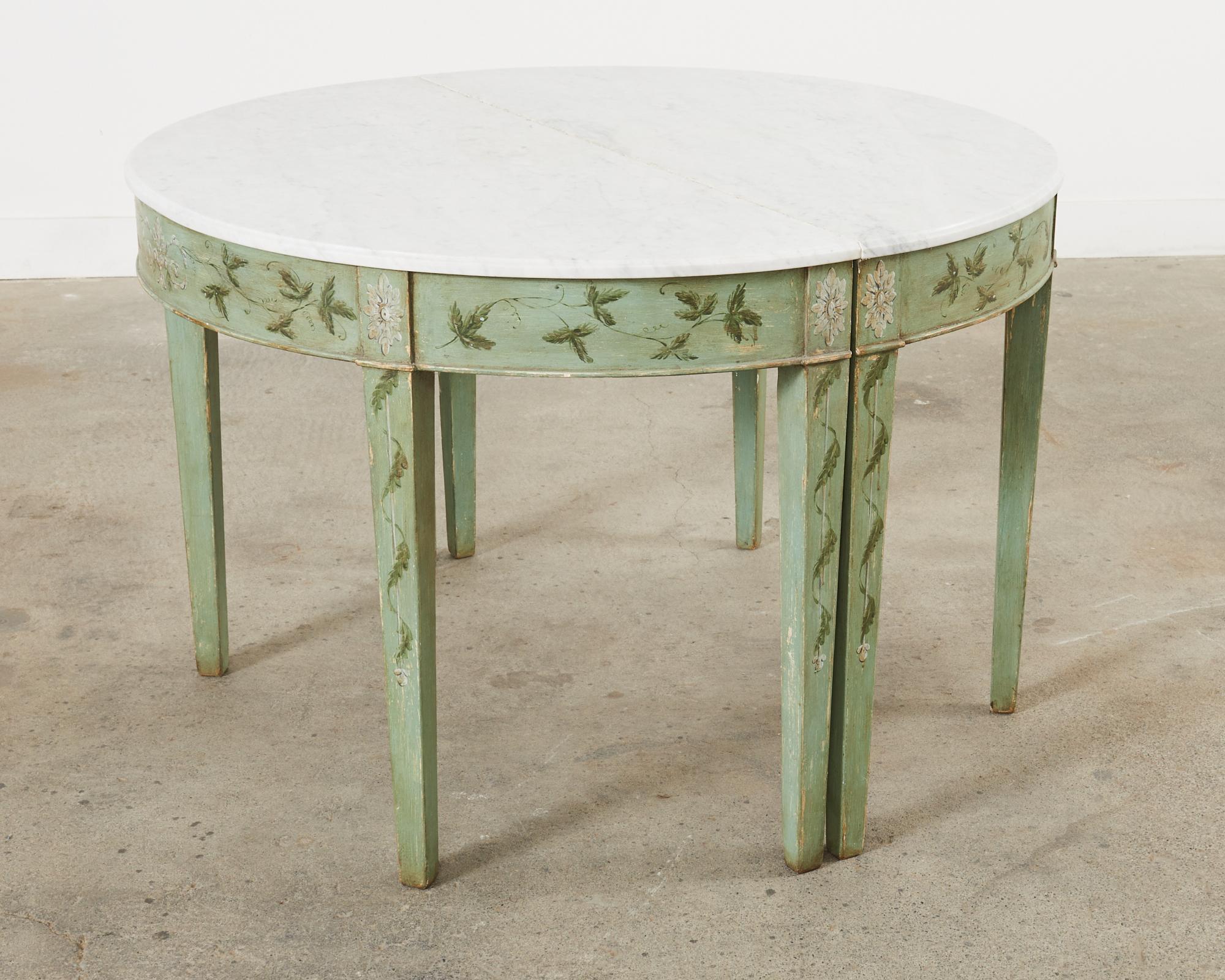 Pair of Swedish Gustavian Style Marble Top Demilune Consoles 8