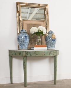 Pair of Swedish Gustavian Style Marble Top Demilune Consoles