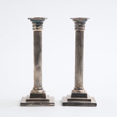 Pair of Swedish Gustavian Style Nickel Silver Column Candlesticks