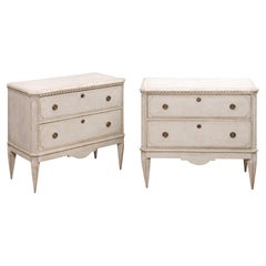 Pair of Swedish Gustavian Style Painted 19th Century Carved Two-Drawer Chests