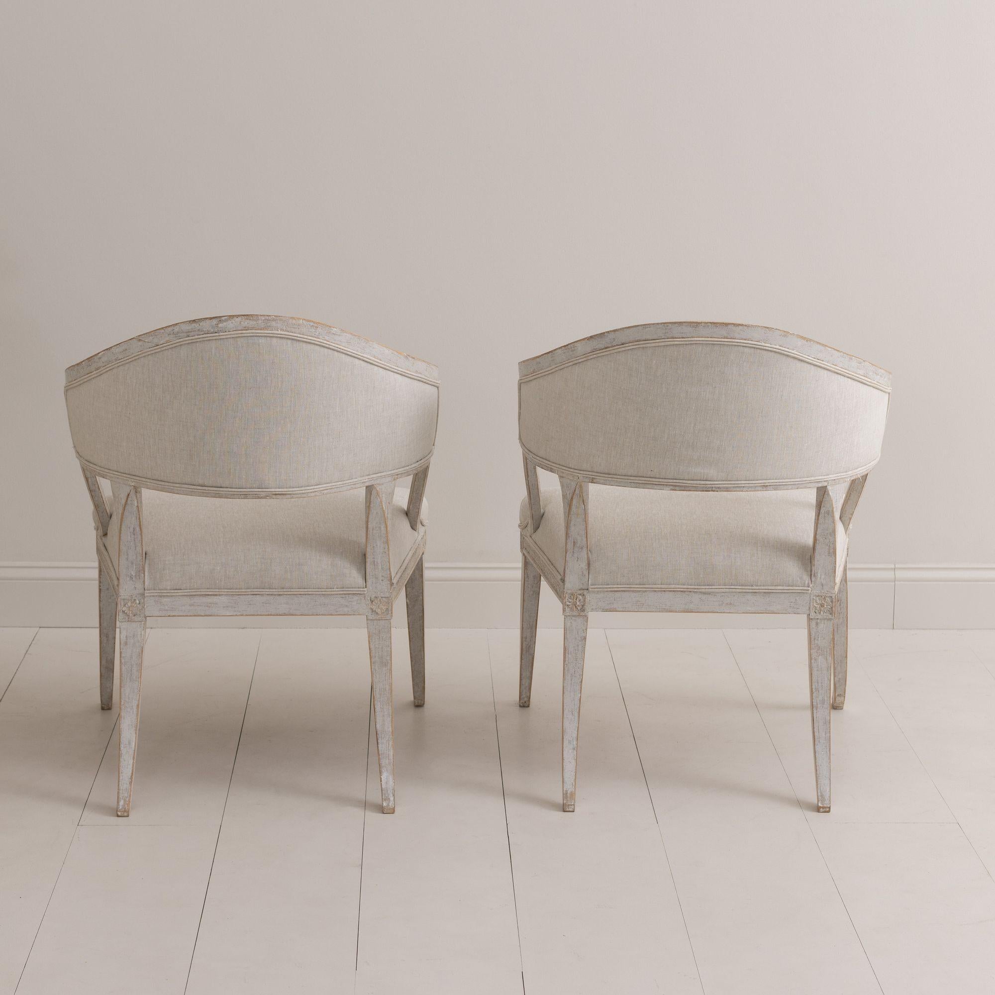 Pair of Swedish Gustavian Style Painted Barrel Back Armchairs 8