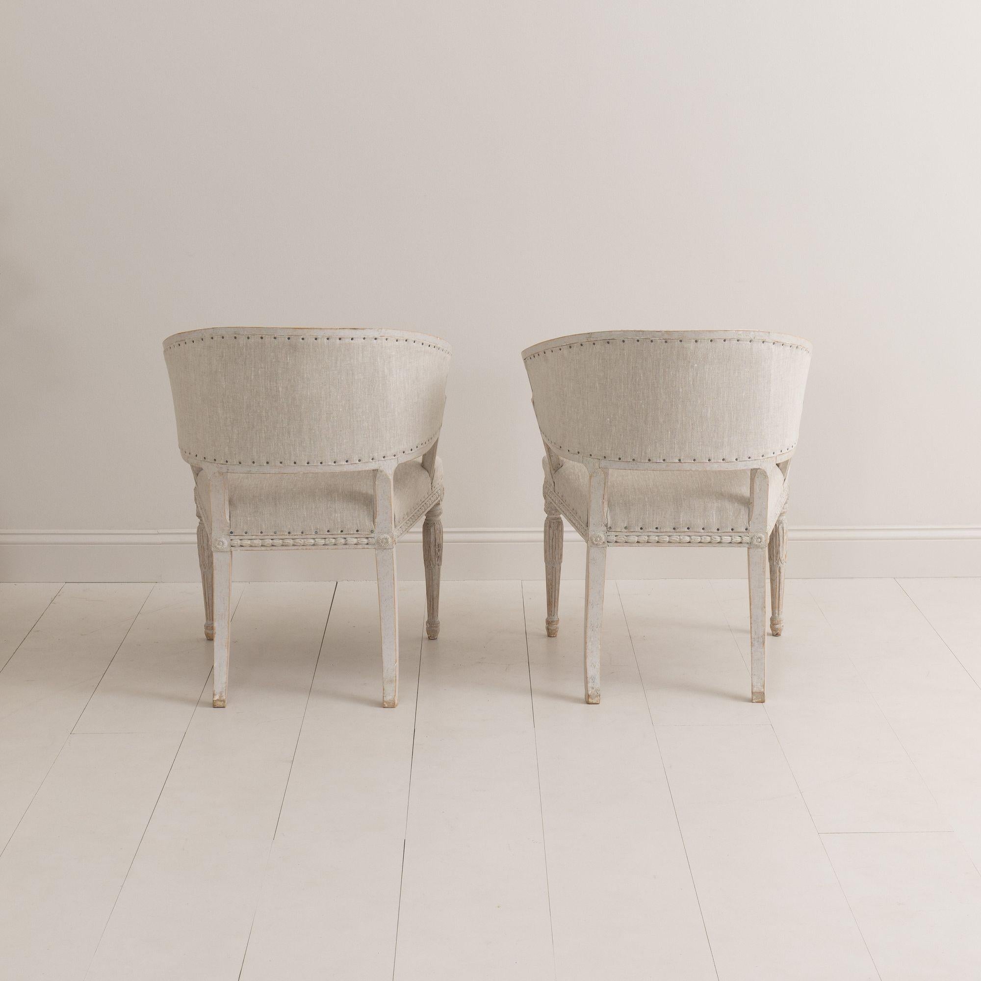Pair of Swedish Gustavian Style Painted Barrel Back Armchairs For Sale 10