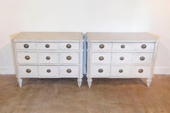 Pair of Swedish Gustavian Style Painted Breakfront Chests with Fluted Posts