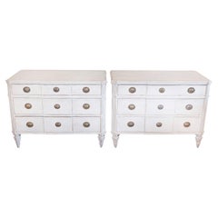 Pair of Swedish Gustavian Style Painted Breakfront Chests with Fluted Posts
