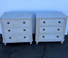 Pair of Swedish Gustavian Style Cream Painted Chest of Drawers Bureau