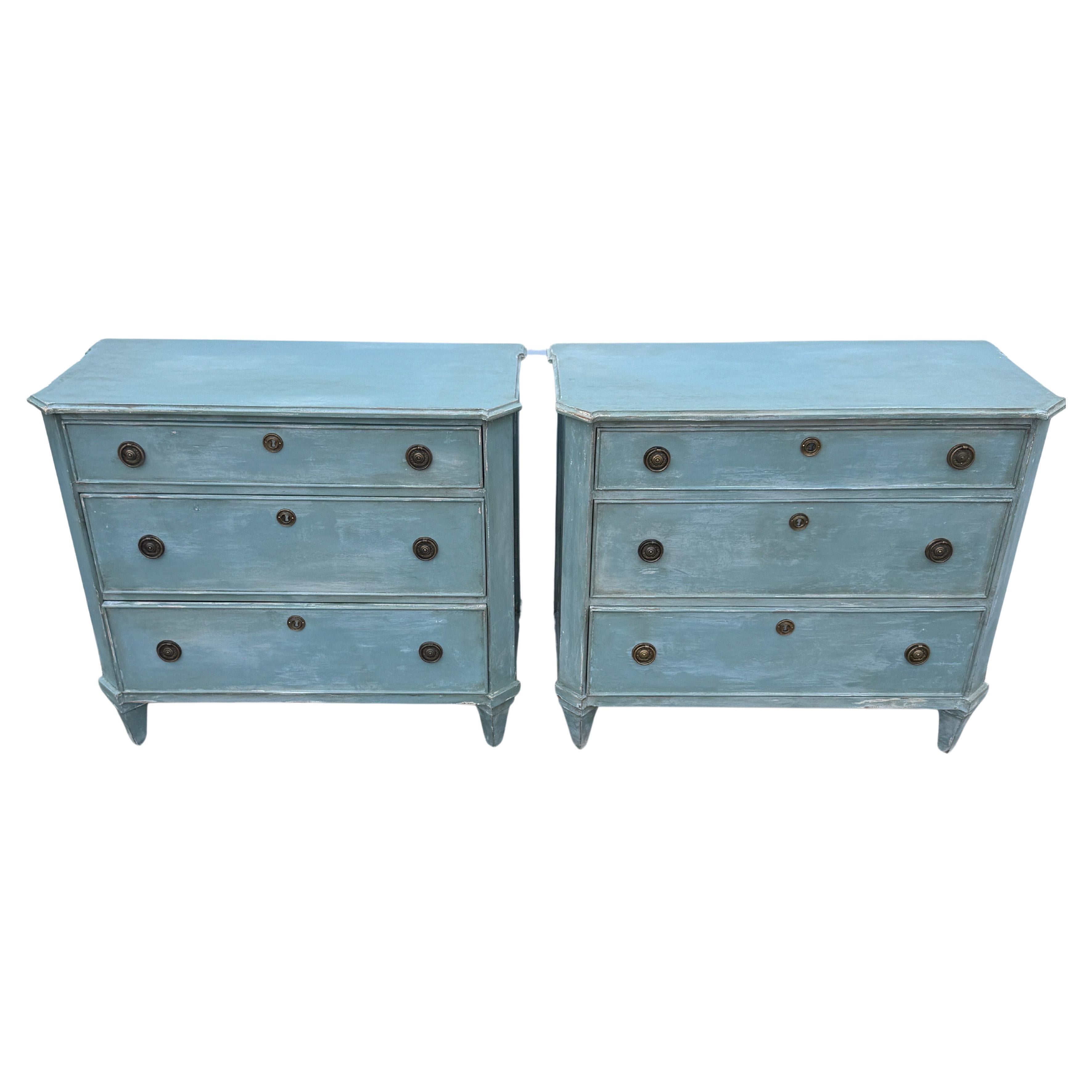 Pair of Swedish Gustavian Style Painted Chest of Drawers Bureau For Sale