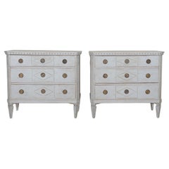 Pair of Swedish Gustavian Style Painted Chests with Carved Detail, circa 1920